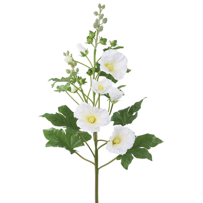 33" Silk Hollyhock Flower Stem -White (pack of 6) - FSH123-WH