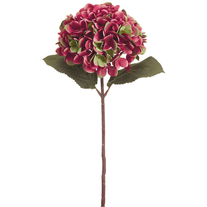 18" Silk Hydrangea Flower Stem -Burgundy/Green (pack of 12) - FSH126-BU/GR