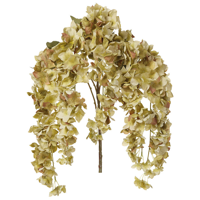 32.7" Hanging Hydrangea Silk Flower Stem -Green/Mustard (pack of 12) - FSH189-GR/MD