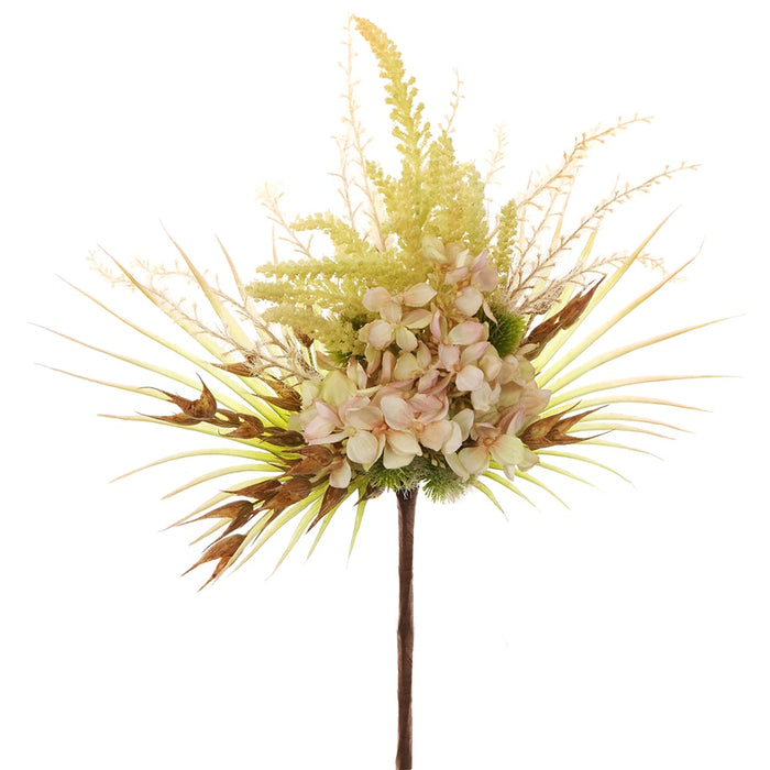 18" Hydrangea & Palm Leaf Silk Flower Bouquet -Beige (pack of 8) - FSH414-BE