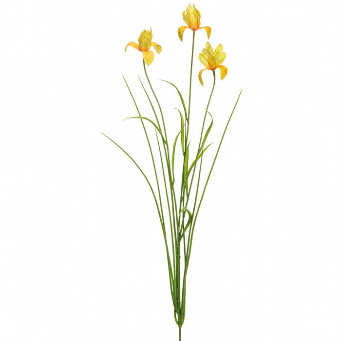 28" Meadow Iris & Grass Silk Flower Stem -Yellow (Pack of 12) - FSI458-YE