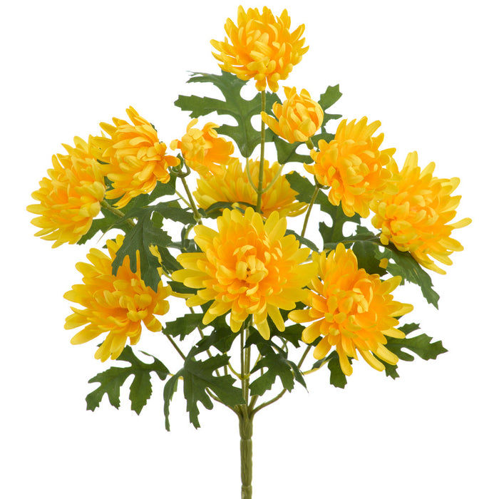 24.5" Mum Silk Flower Bush -Yellow (Pack of 12) - FSM022-YE
