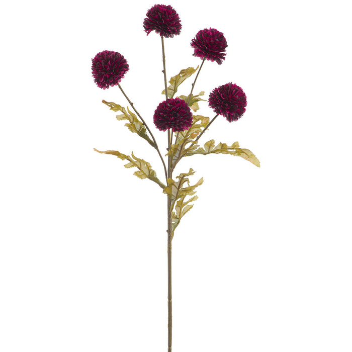 26.5" Ball Mum Silk Flower Stem -Plum (Pack of 12) - FSM026-PL