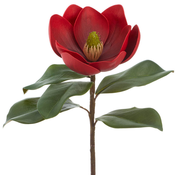 18" Magnolia Silk Flower Stem -Red (Pack of 6) - FSM110-RE
