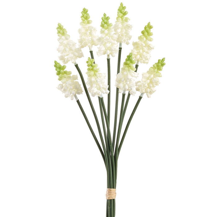12.5" Muscari Silk Flower Stem Bundle -White/Green (Pack of 12) - FSM429-WH/GR