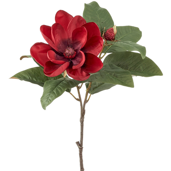 28" Magnolia Silk Flower Stem -Red/Burgundy (pack of 12) - FSM640-RE/BU