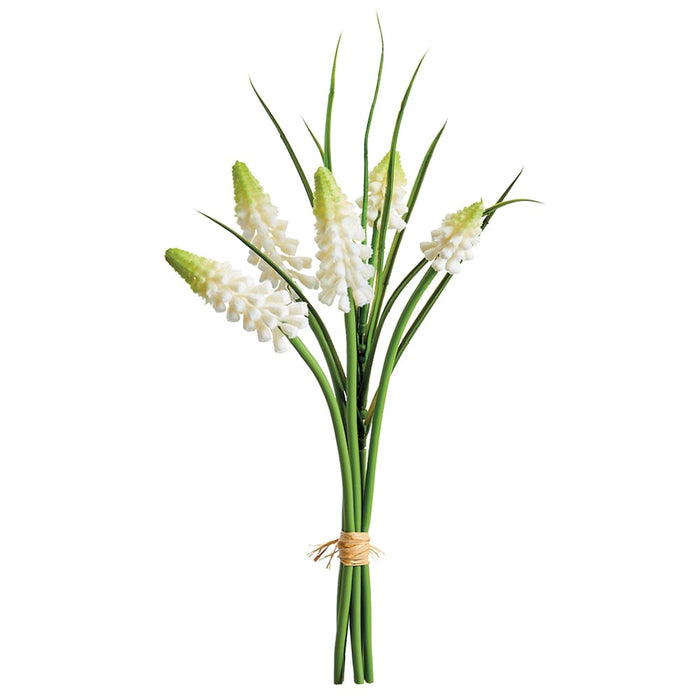 10" Muscari Silk Flower Stem Bundle -White (Pack of 24) - FSM848-WH