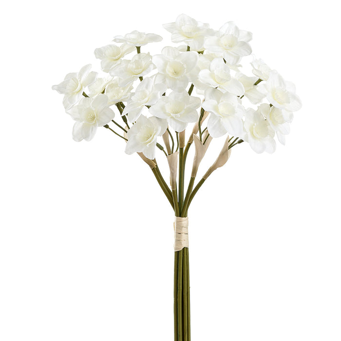 15" Narcissus Silk Flower Stem Bundle -White (Pack of 12) - FSN007-WH