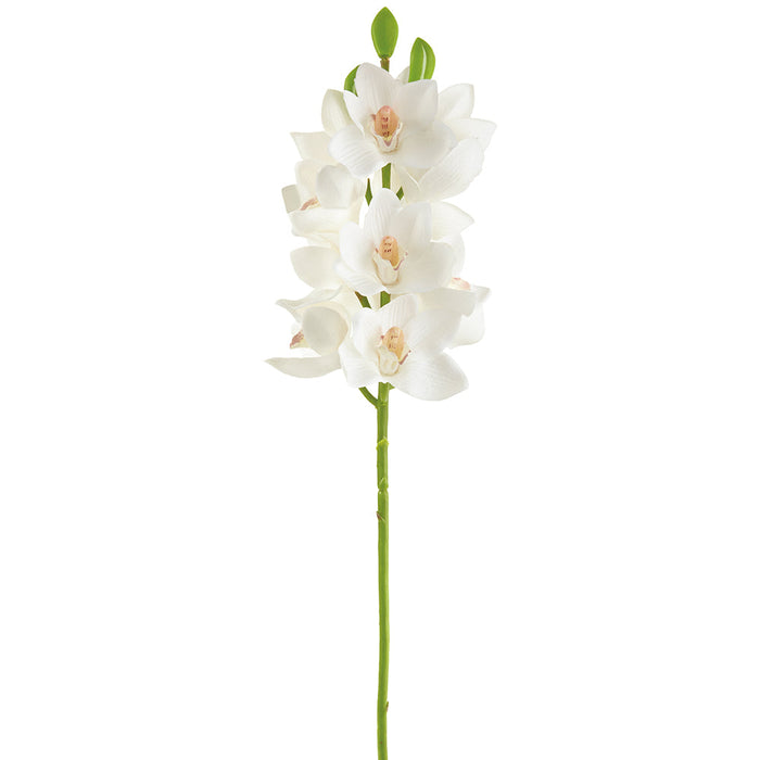 26.5" Cymbidium Orchid Silk Flower Stem -White (pack of 6) - FSO112-WH