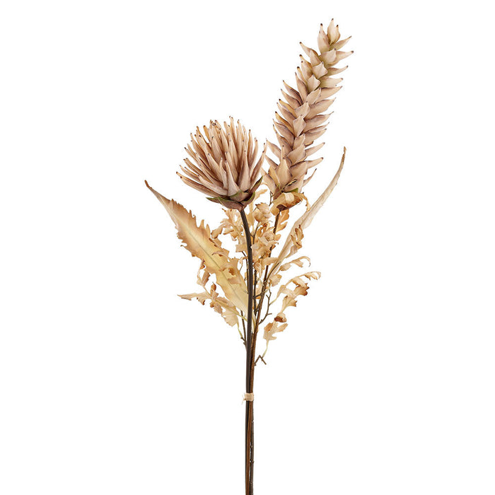 41.5" Dried-Look Protea & Heliconia Artificial Flower Stem Bundle -Beige/Brown (Pack of 8) - FSP085-BE/BR