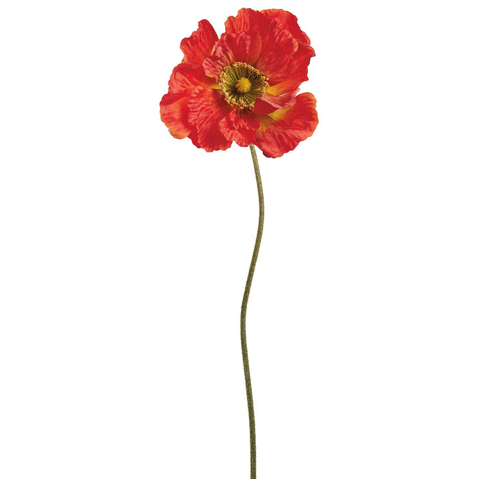 30" Poppy Silk Flower Stem -Flame (Pack of 6) - FSP160-FL