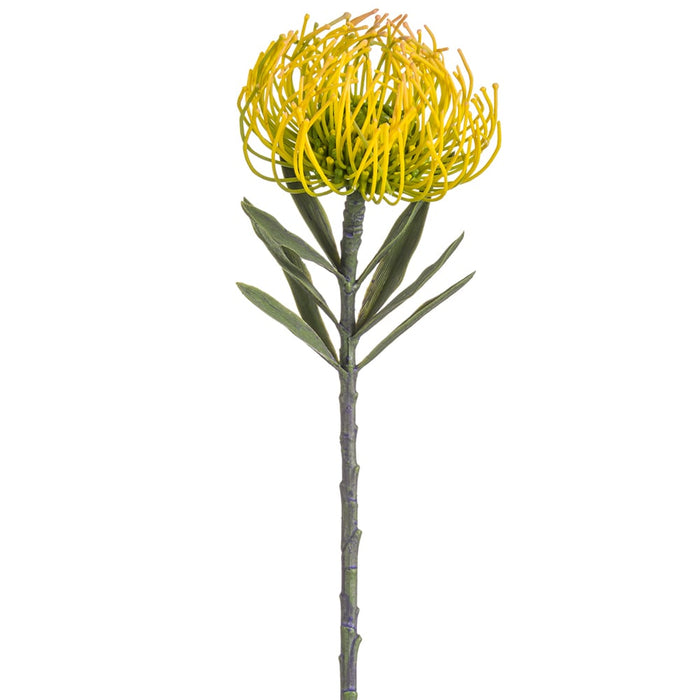 14" Artificial Pincushion Protea Flower Stem -Yellow (pack of 12) - FSP211-YE