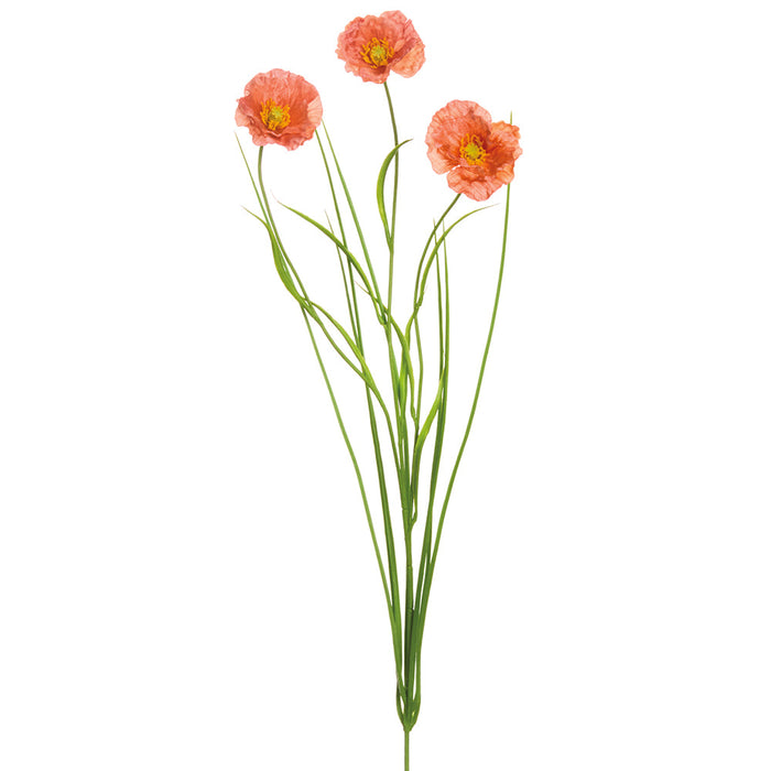 27" Meadow Poppy Silk Flower Stem -Coral (Pack of 12) - FSP463-CO