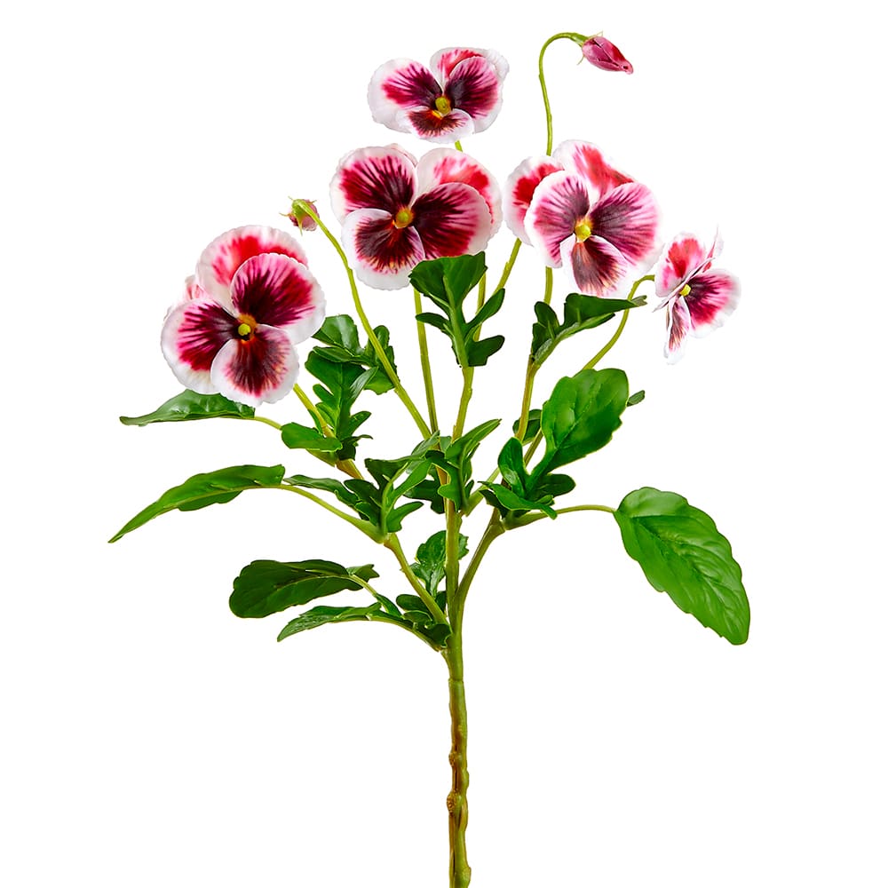 15" Silk Pansy Flower Stem White/Burgundy More Spray Varieties