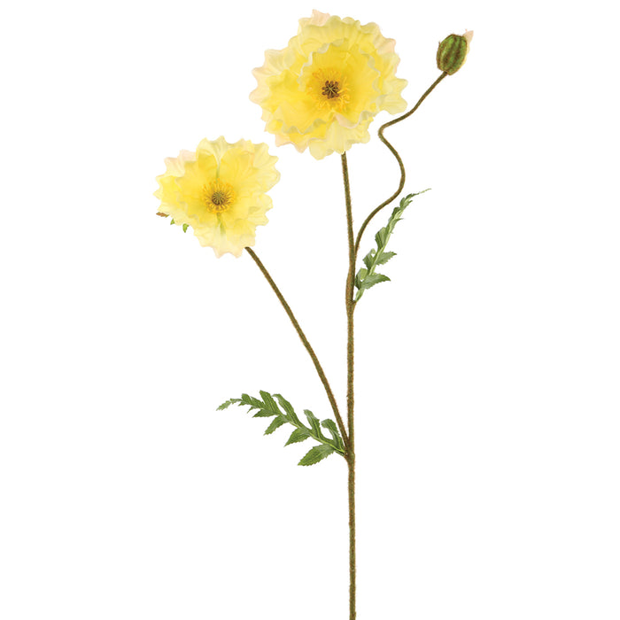33" Silk Poppy Flower Stem -Light Yellow (pack of 12) - FSP787-YE/LT