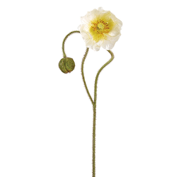 31" Poppy With Bud Silk Flower Stem -Cream (Pack of 12) - FSP971-CR