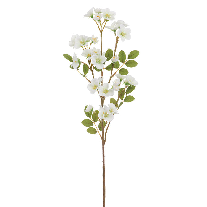 28" Quince Blossom Silk Flower Stem -White (Pack of 12) - FSQ002-WH