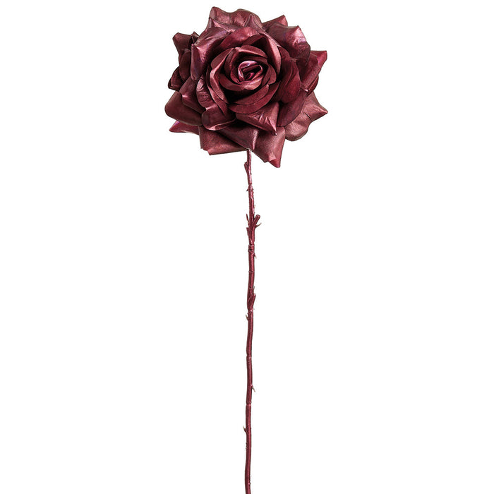 25.5" Real Touch Rose Silk Flower Stem -Burgundy (Pack of 12) - FSR011-BU