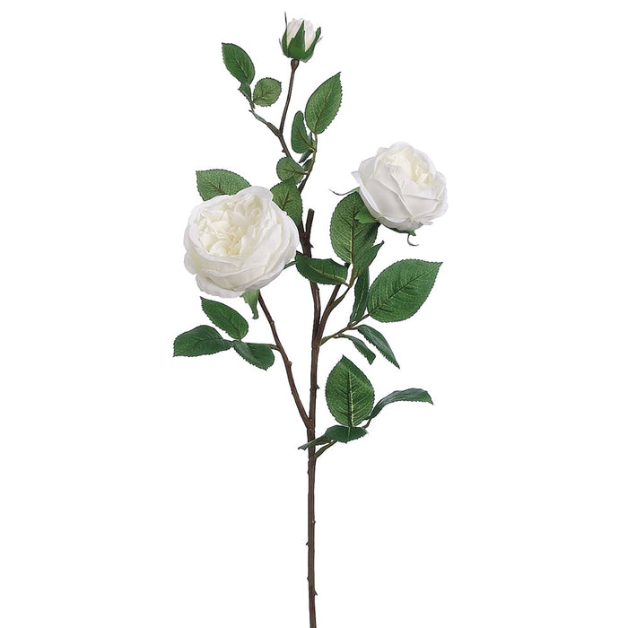 29" Silk Cabbage Rose Flower Spray -White (pack of 12) - FSR038-WH