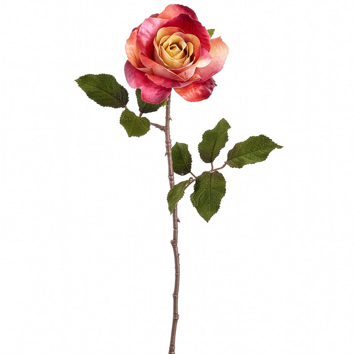 24" Rose Silk Flower Stem -Burgundy/Yellow (Pack of 12) - FSR051-BU/YE
