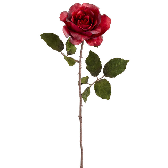 24" Rose Silk Flower Stem -Burgundy (Pack of 12) - FSR051-BU
