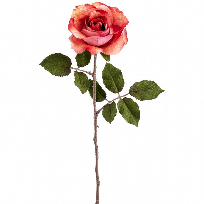 24" Rose Silk Flower Stem -Flame (Pack of 12) - FSR051-FL