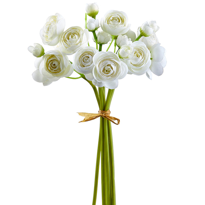 10" Silk Mini Ranunculus Flower Stem Bundle -White (pack of 12) - FSR125-WH