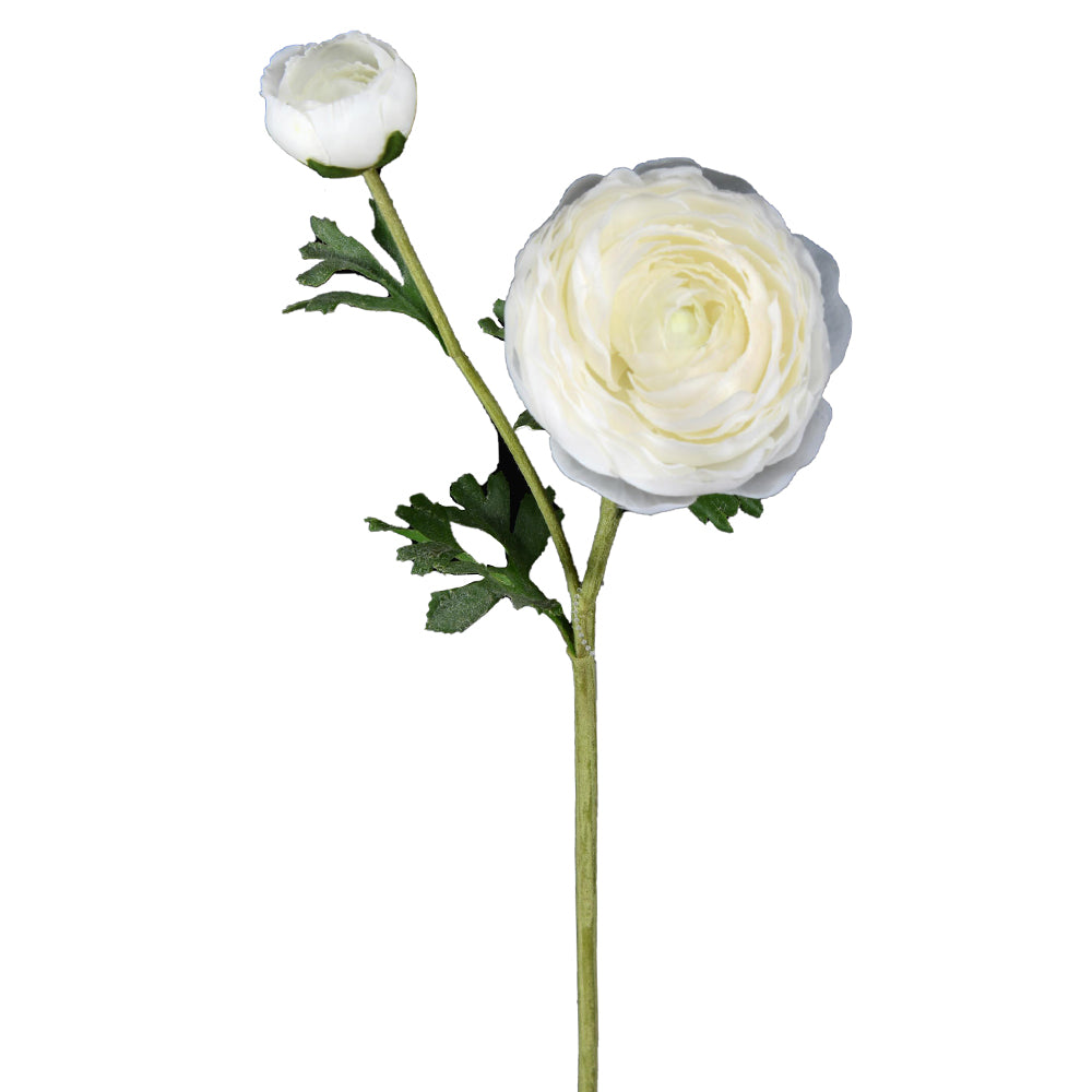 22" Real Touch Silk Ranunculus Flower Stem White Ranunculus Stem