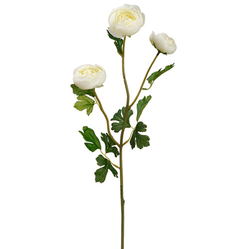 25.5" Silk Ranunculus Flower Stem -White (pack of 12) - FSR254-WH