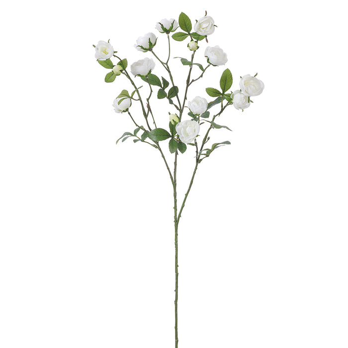 34" Mini Rose Silk Flower Stem -White (pack of 12) - FSR256-WH