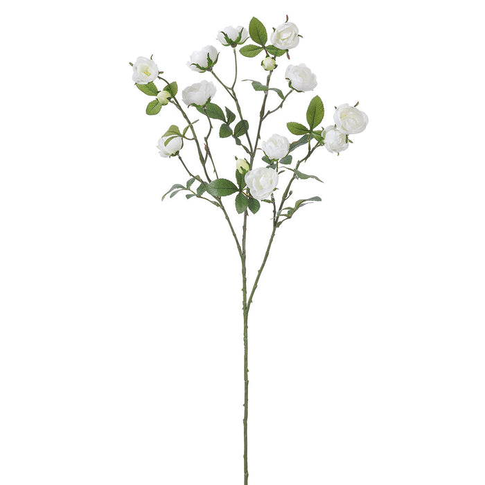 34" Mini Rose Silk Flower Stem -White (Pack of 12) - FSR256-WH