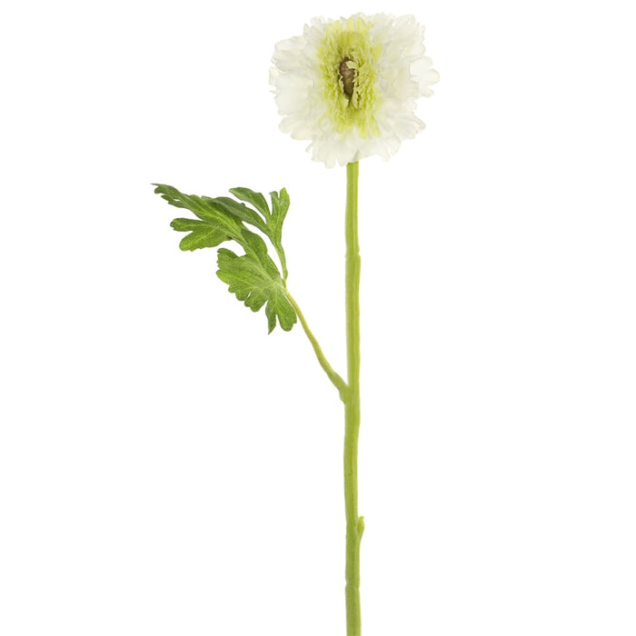 17.5" Silk Ranunculus Flower Stem -White/Green (pack of 12) - FSR298-WH/GR