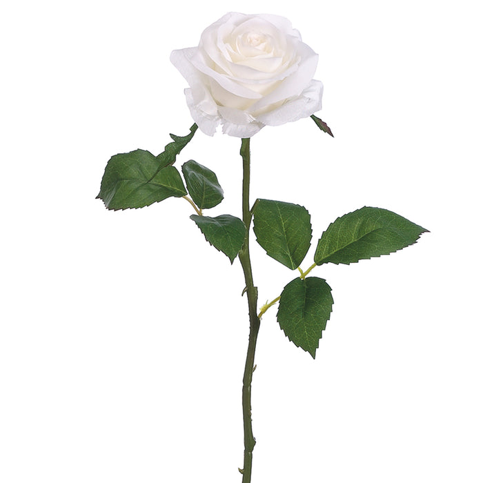 17.5" Silk Open Rose Bud Flower Spray -White (pack of 12) - FSR310-WH