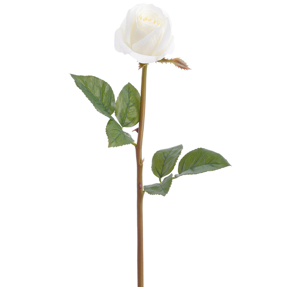 23" Real Touch Rose Bud Silk Flower Stem White Rose Stem — Silks Are