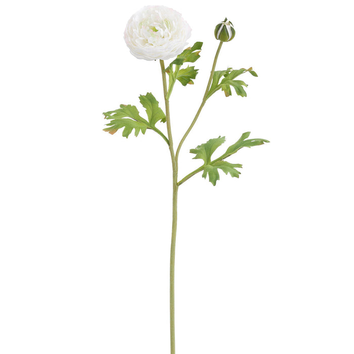 22" Real Touch Ranunculus Silk Flower Stem -White (Pack of 12) - FSR620-WH