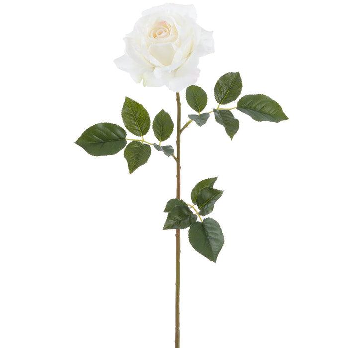 26" Real Touch Rose Silk Flower Stem -White (Pack of 12) - FSR637-WH
