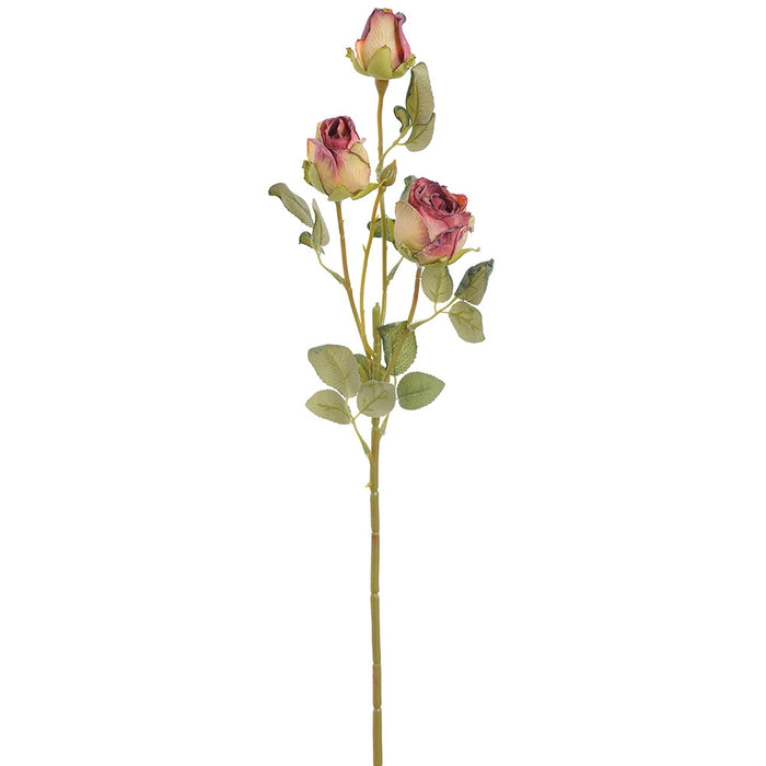 20" Dried-Look Rose Bud Silk Flower Stem -2 Tone Burgundy (pack of 12) - FSR695-BU/TT