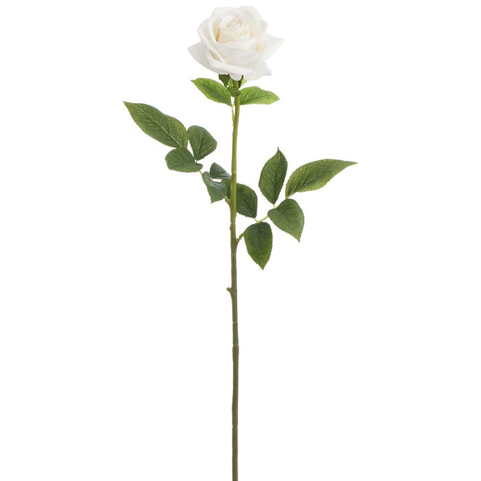 27" Real Touch Rose Silk Flower Stem -White (Pack of 6) - FSR865-WH