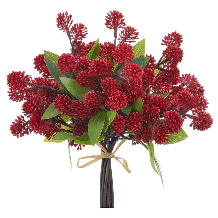 11" PE Soft-Touch Sedum & Greenery Artificial Large Stem Bundle -Red (Pack of 12) - FSS033-RE