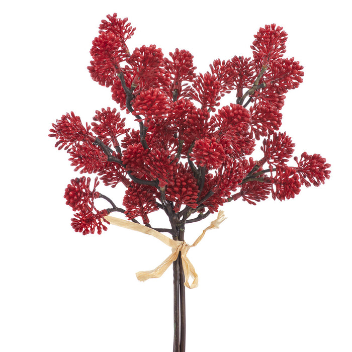 11" PE Soft-Touch Sedum Artificial Stem Bundle -Red (Pack of 12) - FSS034-RE