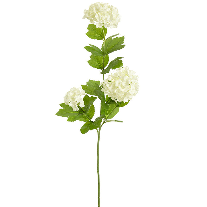 24" Snowball Silk Flower Stem -White (Pack of 12) - FSS119-WH