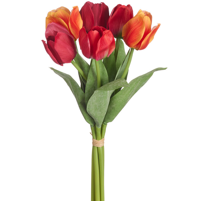 19" Real Touch Tulip Silk Flower Stem Bundle -Red/Orange (Pack of 6) - FST116-RE/OR