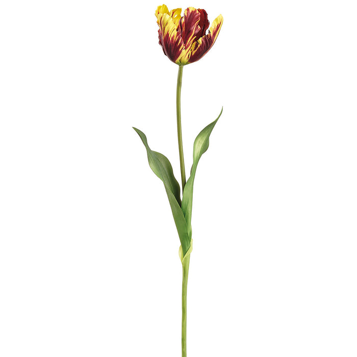 25" Tulip Silk Flower Stem -Burgundy/Yellow (Pack of 12) - FST917-BU/YE
