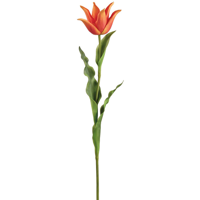 28" Tulip Silk Flower Stem -Flame/Green (Pack of 12) - FST973-FL