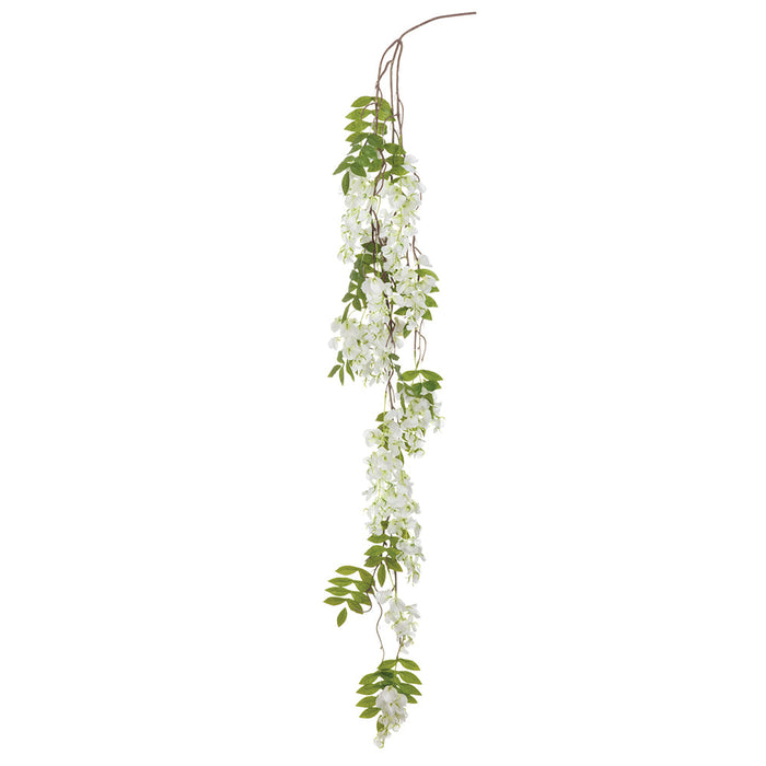 57" Hanging Wisteria Silk Flower Stem -White (Pack of 6) - FSW202-WH