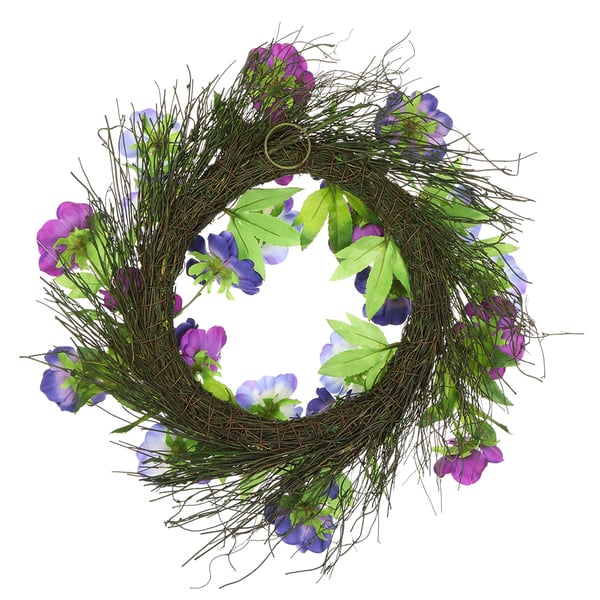 18" Anemone Silk Flower Hanging Wreath -Purple/Blue (pack of 4) - FWA005-PU/BL