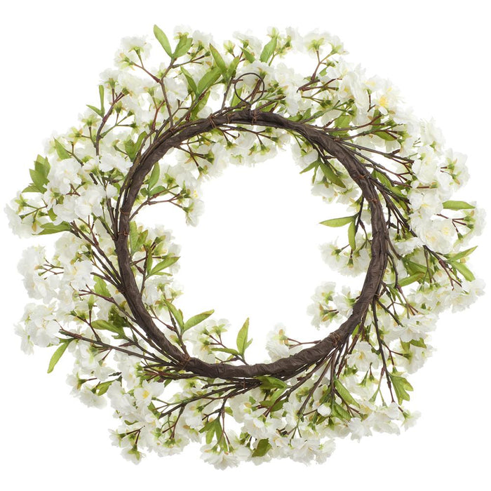24" Cherry Blossom Silk Flower Wreath -White (Pack of 2) - FWB019-WH