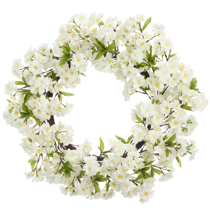 24" Cherry Blossom Silk Flower Wreath -White (Pack of 2) - FWB019-WH