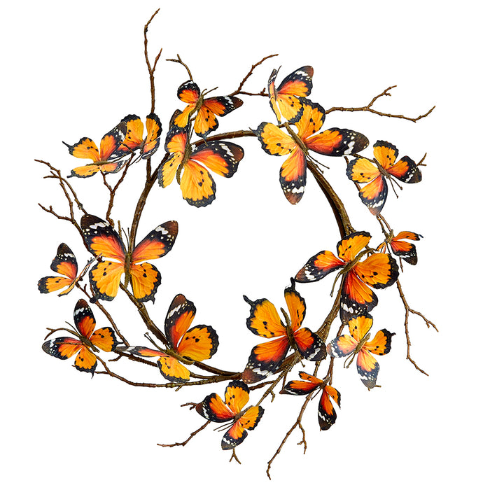 16" Artificial Butterfly Hanging Wreath -Orange/Brown (pack of 4) - FWB068-OR/BR