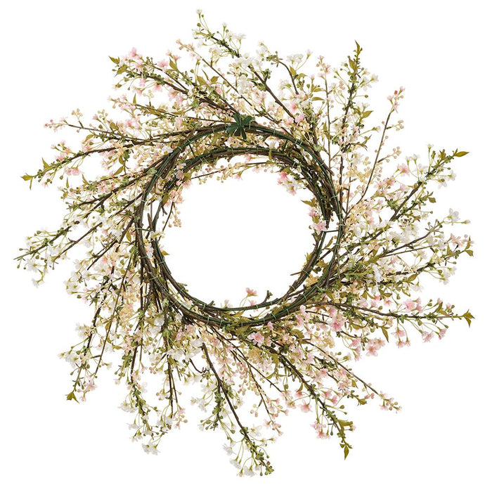 35" Mini Cherry Blossom Silk Flower Wreath -White/Pink - FWB195-WH/PK